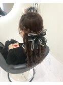 編み込みハーフアップ×BIGリボン