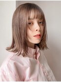 外はねロブ 顔まわりレイヤー ミルクティーベージュ 透明感