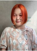 オレンジ　ボブ　レイヤー　顔まわり