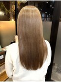 ロングショートワンカールパーマカーキグレージュ前髪錦糸町