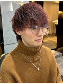 ツイストパーマ カシスレッド ブリーチ マッシュ 20代【札幌】