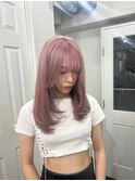 くすみピンクのやわらかロング