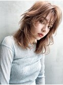 顔周りレイヤー韓国ヘア美髪ミディアム前髪カット_48820