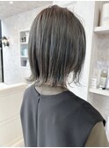福山市美容室Caary人気 透明感グレージュ細めハイライトカラー