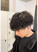 刈り上げツーブロックツイストスパイラルパーマメンズマッシュ