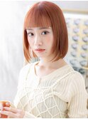アプリコットオレンジ小顔切りっぱなしボブTc4志木10代20代30代