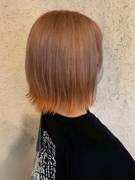 プリモ ココ 鍋島店(Primo coco.) ボブ 裾カラーエンドカラー外ハネ 20代 顔周りレイヤー オレンジ