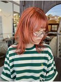 Wカラー/オレンジカラー/ウルフカット/レイヤー/20代/30代/40代