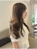 髪質改善カラー＋オリーブカラーロングヘア20代