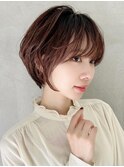 丸みショートボブ/カーテンバング/顔周りカット/ダークブルー