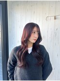 チェリーレッド/イメチェン/外はねボブ/美髪/ワイドバング/髪型