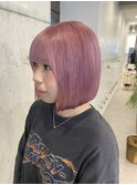 渋谷ブリーチカラーハイトーンタッセルボブピンクベージュ韓国