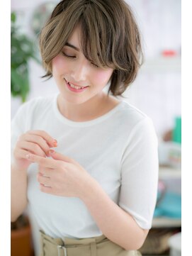 ミック 日暮里店(miq) アシンメトリーカーキグレージュくせ毛風ウルフボブc1