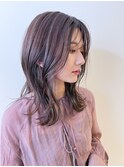 ミディアムスタイル　ハイライト　グレージュ