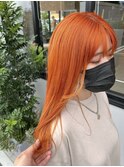 ビビットオレンジ_ダブルカラー_ケアブリーチ_ワンホンカラー