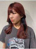 深めレッド×顔周りローライト