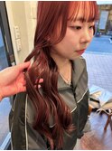 【白石】ブリーチなしダブルカラー赤髪チェリーレッド暖色原宿