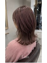 髪質改善Lino hair/縮毛矯正/白髪ぼかし/ハイライト/メンズカット【リノヘア】 くびれミディアム×艶感ピンクブラウン/艶感カラー