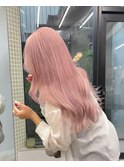 ピンクヘア・ダブルカラー・ケアブリーチ・ロングヘア