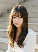 前髪あり×オリーブブラウン大人可愛いナチュラルロング