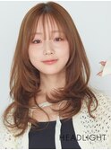 くびれ似合わせ韓国小顔ミディアムレイヤーミルクブラウン前髪