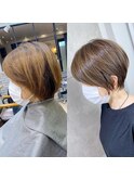 ひし形くびれショート&明るめベージュ