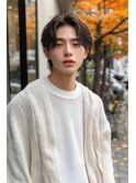 men'sセンターパート ダークカラー マッシュ　ストリート