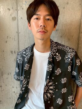 メンズセンターパート　ブルーブラック　サーフカール