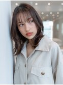 大人かわいい前髪セシルカットココアブラウンフリンジウェーブす