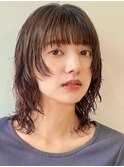 顔まわりレイヤー/くびれヘア/アプリコットオレンジ夏/20代/30代