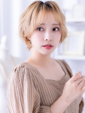 韓国風全頭ブリーチ小顔ゆるふわプードルボブa上尾20代30代