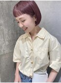 丸みボブ　くすみピンク