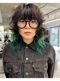 ポイントブリーチパーマレイヤーロングウルフ
