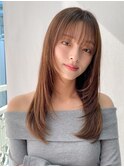 小顔 前髪 レイヤーカット ホワイトグレージュ"
