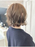 福山市美容室Caary春ヘアボブ透明感柔らかベージュカラー