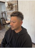 メンズツーブロック×プラチナベージュ