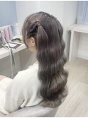 編み込みハーフアップ