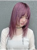 ピンクパープルカラー / お顔まわりカット / レイヤーカット