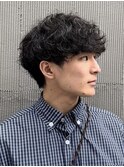 大分つよめ波巻きスパイラルパーマメンズカットラウンドマッシュ