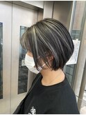 ハイライト/白髪ぼかし/ショートボブ/レイヤーカット