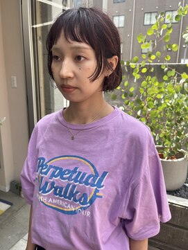 ハレル(Hareru) 暖色カラー ボブパーマ オン眉バング