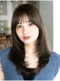 レイヤーカット毛先ワンカールくせ毛風カール薄めバングデジパ