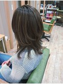 ナチュラルハイライト×ミディアムウルフ