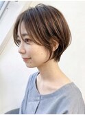 丸みショートカット大人可愛い/ひし形ボブ/秋カラー