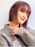 Say.ショートボブチェリーブラウン地毛風ストレートミニボブ青山