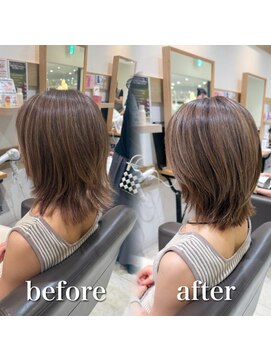 ミラバイケンジ 藤沢(Mira by KENJE) 白髪ぼかし細めハイライト30代40代50代セミディ