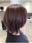 レッドブラウンショートウルフ顔まわり小顔カット2025