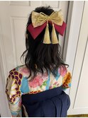 卒業式袴着付け☆リボンハーフアップスタイル