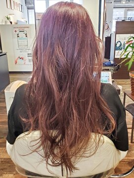 トゥルートラスト アン 下石田店(True Trust un) ワインレッドカラー透明感抜群大人可愛いゆるふわウェーブ