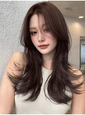 大人可愛い20代30代40代小顔ウルフレイヤーボブ丸み韓国ロング